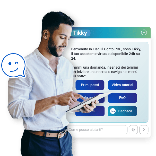 Uomo sorridente con tablet in mano