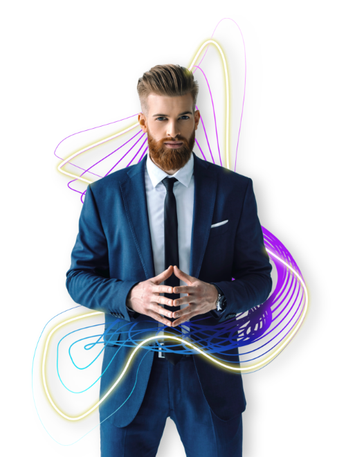Uomo avvolto da energia di innovazione