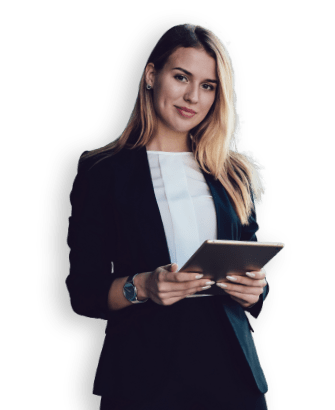 Professionista sorridente con tablet in mano usa i software per studi professionali Zucchetti